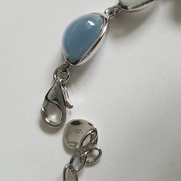 925 Sterling Silver Grey Blue Stones Bracelet - Picture 6 of 10